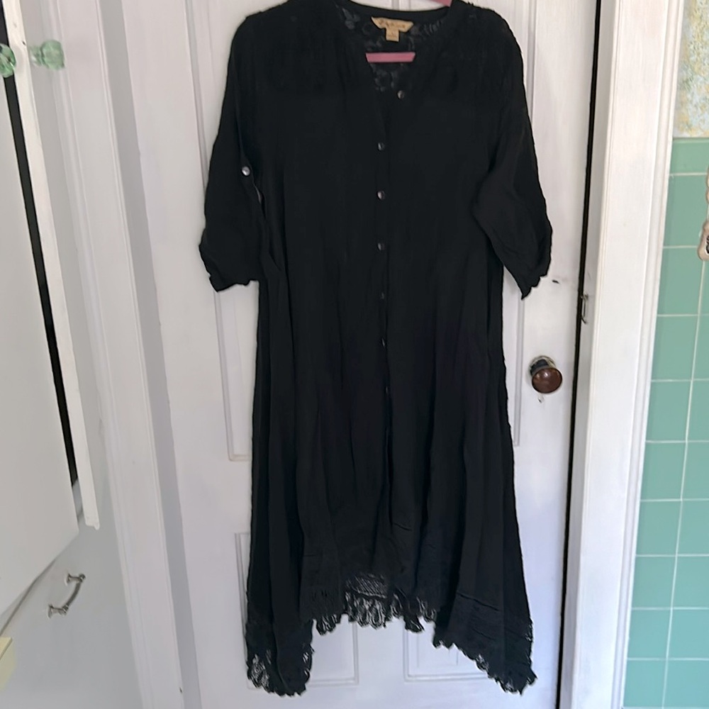 April Cornell black dress with lace upper and handkerchief hem.Stevie Nicks vibe